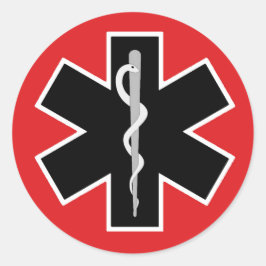 Adesivo Redondo Símbolo Médico Caduceus (Preto Branco Vermelho)