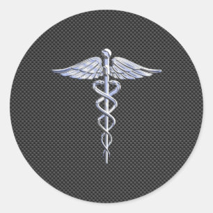Adesivo Redondo Símbolo Médico de Caduceus Silver Caduceus Estil