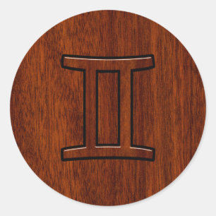 Adesivo Redondo Símbolo moderno do zodíaco dos Gêmeos no mogno