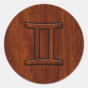 Adesivo Redondo Símbolo moderno Gemini Zodiac em Mahogany como imp