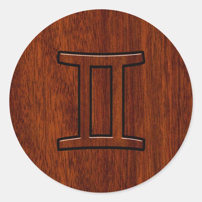 Adesivo Redondo Símbolo moderno Gemini Zodiac em Mahogany como imp (Frente)