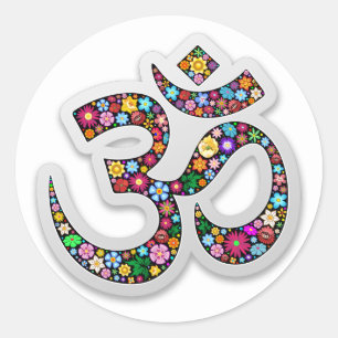 Adesivo Redondo Símbolo Namaste Floral Yoga