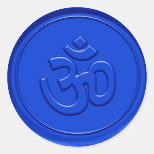 Adesivo Redondo Símbolo Om Azul Emboscada