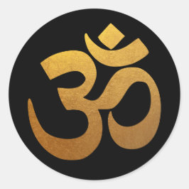 Adesivo Redondo Símbolo Om de Folha Negra e Ouro