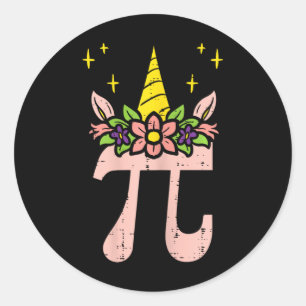 Adesivo Redondo Símbolo Pi Day Unicorn Head Cute 314 Math Pun Geek