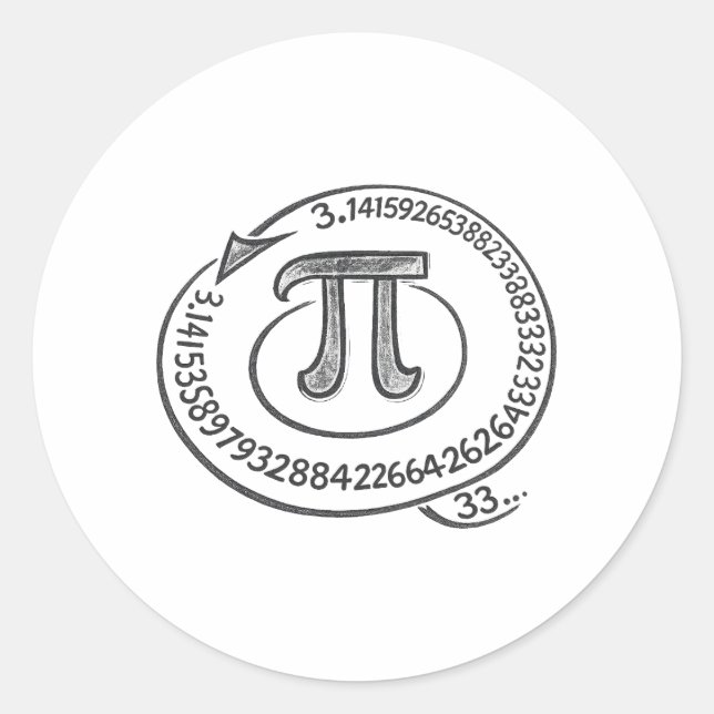 Adesivo Redondo Símbolo Pi Estilo Giz com Dígitos – Dia do Pi Mate (Frente)