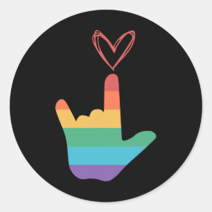 Adesivo Redondo Símbolo Rainbow Love Deaf