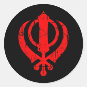 Adesivo Redondo Símbolo Red Sikh Khanda crachado em preto