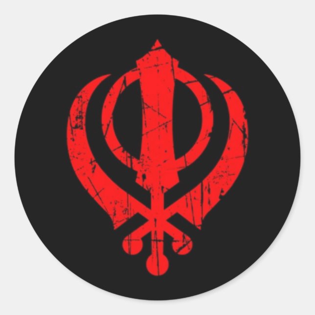 Adesivo Redondo Símbolo Red Sikh Khanda crachado em preto (Frente)