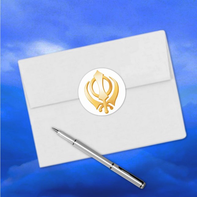 Adesivo Redondo Símbolo Sikh (Sikh Sticker, Gold Khanda, symbol of the Sikh religion. )