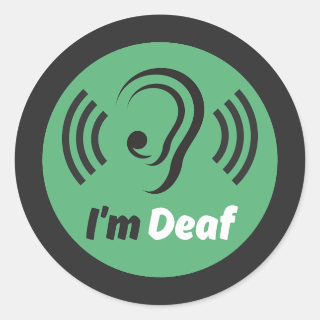 Adesivo Redondo símbolo surdo - ouvido simples com verde e preto (Frente)