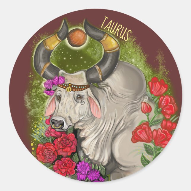 Adesivo Redondo Símbolo Taurus Zodiac (Frente)