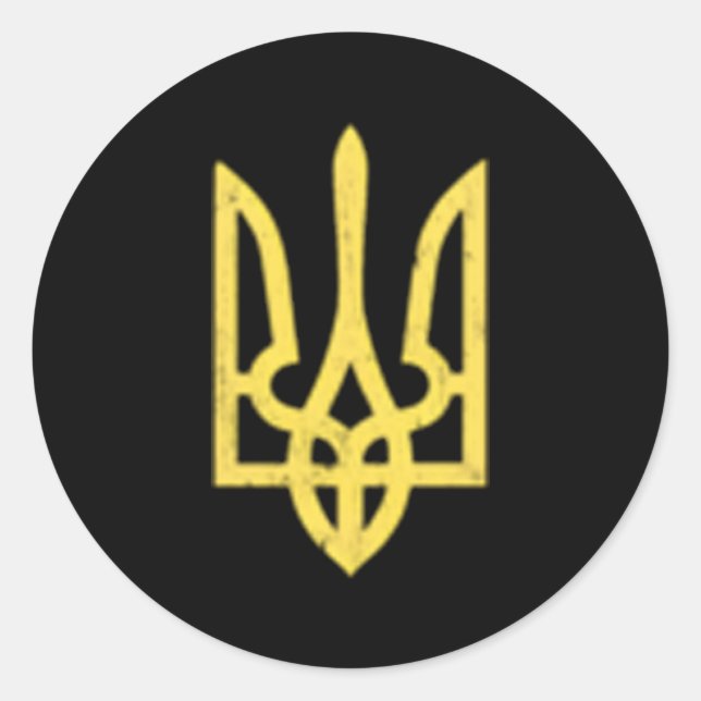 Adesivo Redondo Símbolo Trident Ucraniano Suporte Patriótico (Frente)