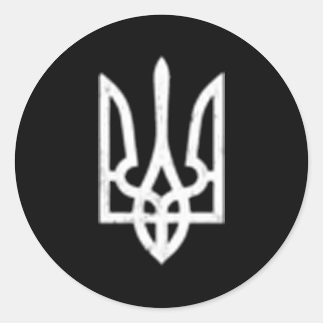 Adesivo Redondo Símbolo ucraniano Tryzub Trident Ucrânia (Frente)