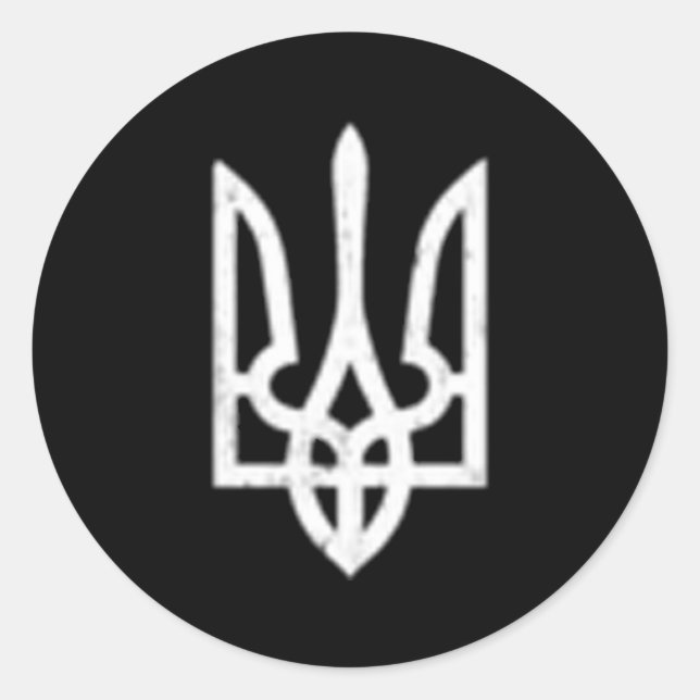 Adesivo Redondo Símbolo ucraniano Tryzub Trident Ucrânia (Frente)