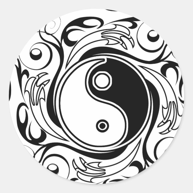 Adesivo Redondo Símbolo Yin & Yang Estilo de Tatuagem Preto e Bran (Frente)