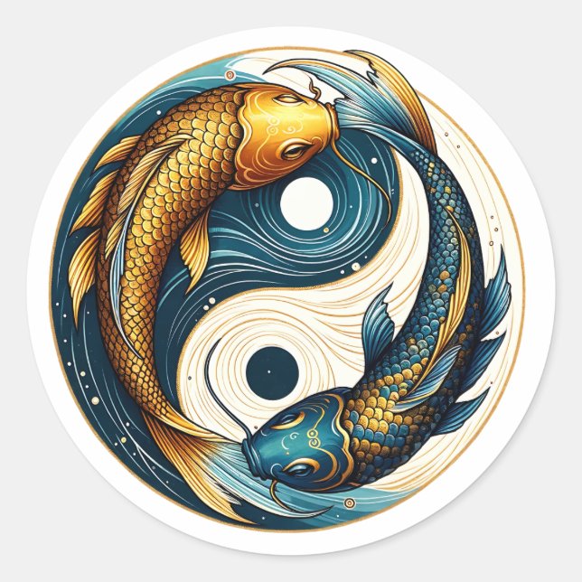 Adesivo Redondo Símbolo Yin Yang Japonês Koi Fish (Frente)