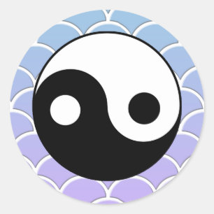 Adesivo Redondo Símbolo Yin Yang no fundo das ondas