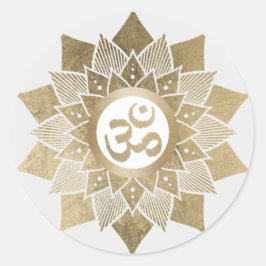 Adesivo Redondo Símbolo Yoga Om Dourado Lotus Flower Namaste
