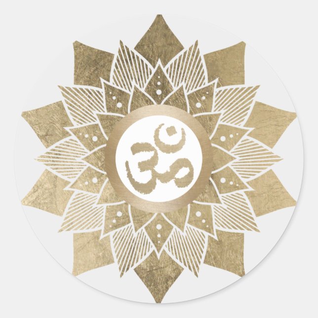 Adesivo Redondo Símbolo Yoga Om Dourado Lotus Flower Namaste (Frente)