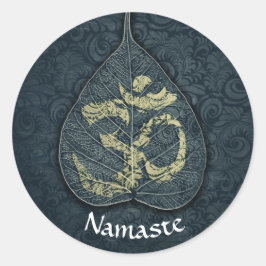 Adesivo Redondo Símbolo YOGA preto e Dourado Bodhi Leaf OM