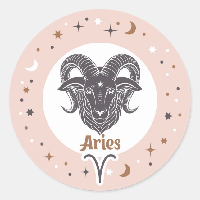 Adesivo Redondo Símbolo Zodiac Aries (Frente)