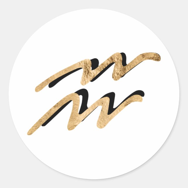 Adesivo Redondo Símbolo Zodiac Astrologia Aquário símbolo dourado  (Frente)