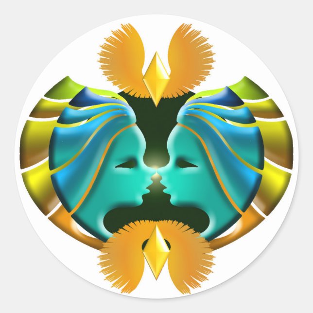 Adesivo Redondo Símbolo Zodiac Design Gemini (Frente)