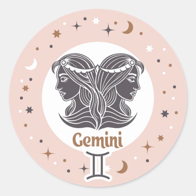 Adesivo Redondo Símbolo Zodiac Gemini (Frente)