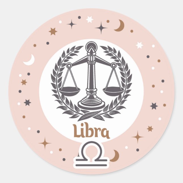 Adesivo Redondo Símbolo Zodiac Libra (Frente)