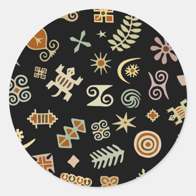 Adesivo Redondo Símbolos Africanos Adinkra (Frente)