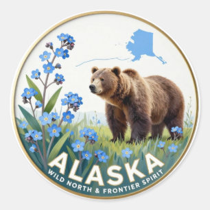 Adesivo Redondo Símbolos Árticos da Natureza de Alaska ❄️