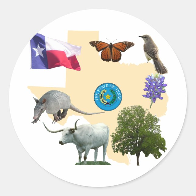 Adesivo Redondo Símbolos do Estado do Texas (Frente)