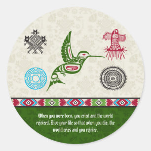 Adesivo Redondo Símbolos do nativo americano e sabedoria - colibr