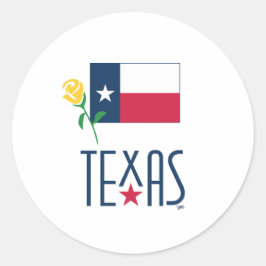 Adesivo Redondo Símbolos do Texas, Bandeira do Texas e Rosa Amarel