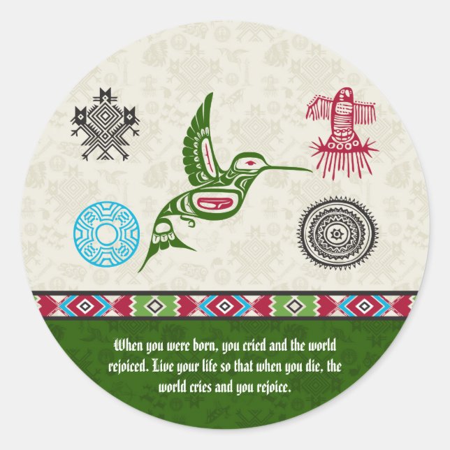 Adesivo Redondo Símbolos Nativos Americanos e Sabedoria - Hummingb (Frente)