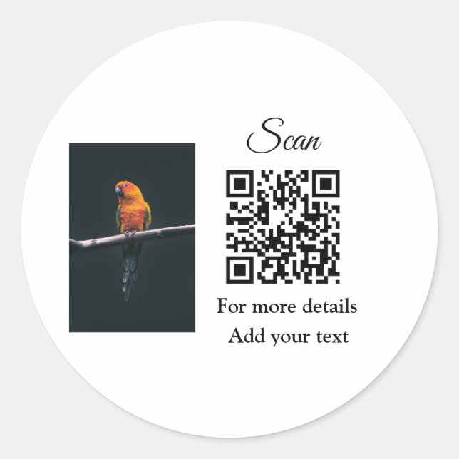 Adesivo Redondo Simple animal name details QR code add text photo  (Frente)