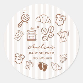 Adesivo Redondo Simple Baby Is Brewing Doodle Coffee Baby Shower