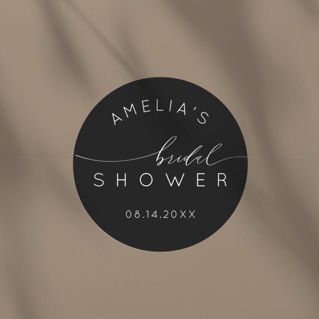 Adesivo Redondo Simple Black & White Bridal Shower (Criador carregado)