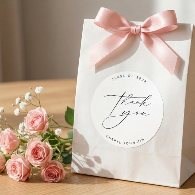 Adesivo Redondo Simple Black White Graduation Thank You (Criador carregado)