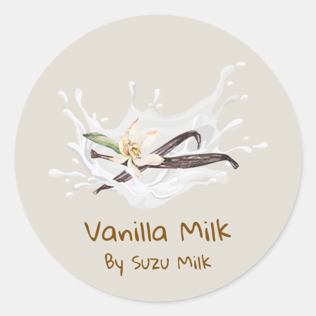 Adesivo Redondo Simple Cute Vanilla Milk Label (Frente)