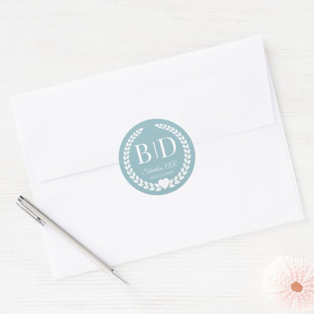 Adesivo Redondo Simple Elegant Bride and Groom Monogram (Envelope)
