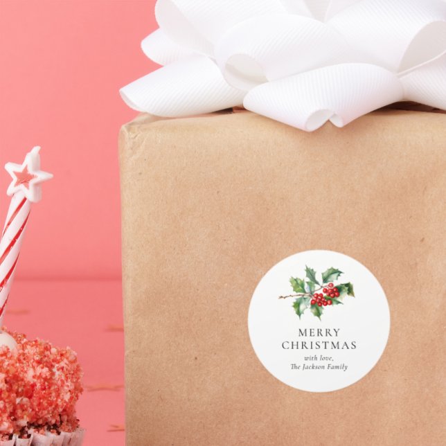 Adesivo Redondo Simple Elegant Christmas Watercolor Botanical (Criador carregado)