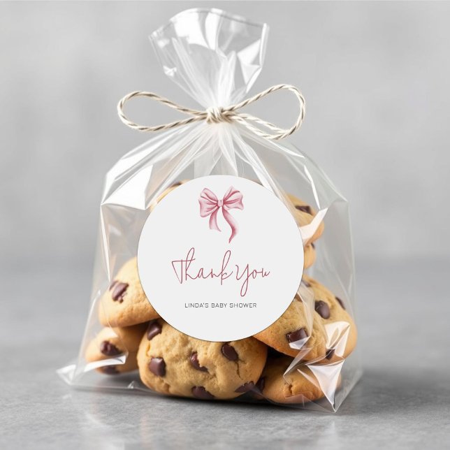 Adesivo Redondo Simple Elegant Pink Girl Bow Baby Shower (Criador carregado)