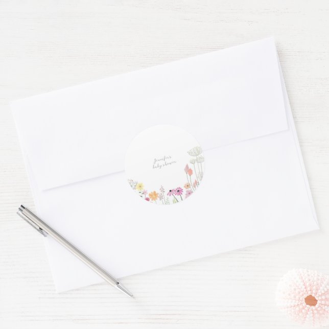 Adesivo Redondo Simple Elegant Wildflower Baby Shower  (Envelope)