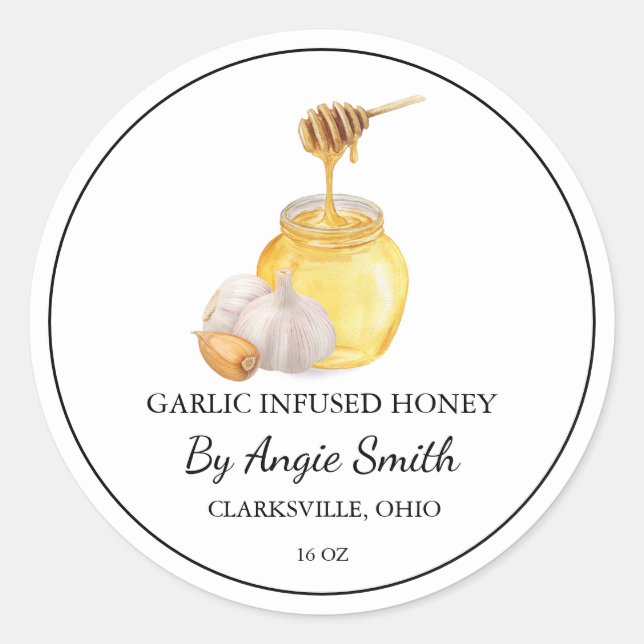 Adesivo Redondo Simple Garlic Infused Honey Label (Frente)