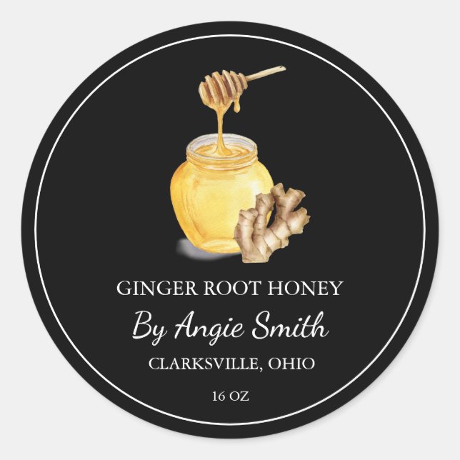 Adesivo Redondo Simple Ginger Root Infused Honey Label (Frente)