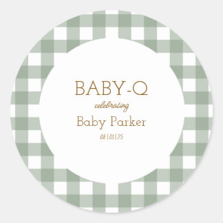 Adesivo Redondo Simple Green Gingham Baby Shower Sticker