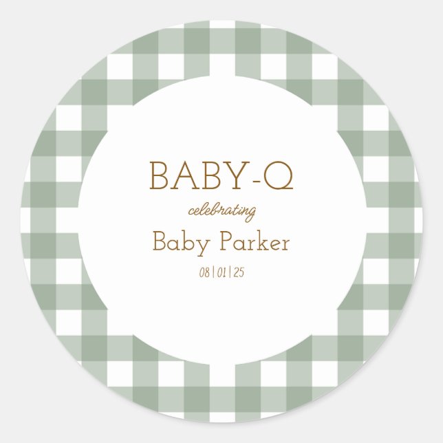 Adesivo Redondo Simple Green Gingham Baby Shower Sticker (Frente)