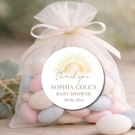 Adesivo Redondo Simple Here Comes The Sun Boy Baby Shower Favor